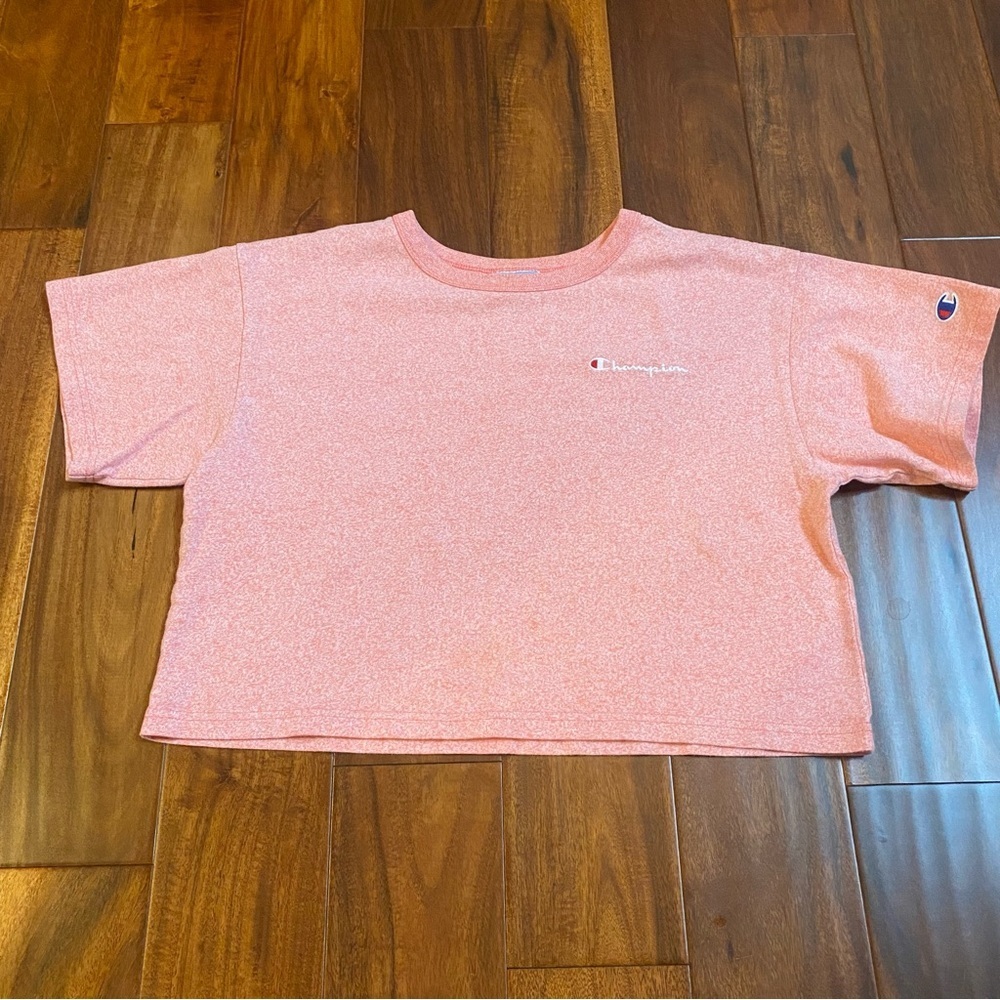 Champion Script Logo Papaya Crop Tee Size Medium